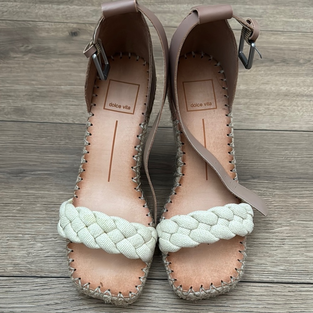 Dolce Vita Nilton Sandstone Beige Espadrille Braided Wedge Sandals